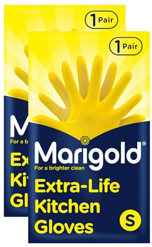 Marigold Extra-Life Kitchen Gloves Small 2 Pairs - Triple Layered Roll Top Cuffs Cotton Lined Durable Household Gloves Perfect for Washing Dishes Cleaning Windows & Household Tasks