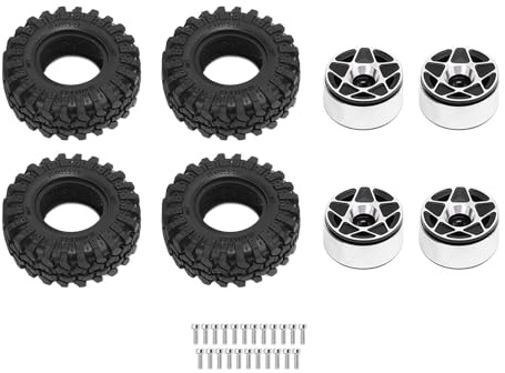 RiToEasysports 1.0 Crawler Wheels, Aluminum Alloy RC Wheels Rims Soft Rubber Tires with 5 Star Hub for Off Road Challenges (Black)