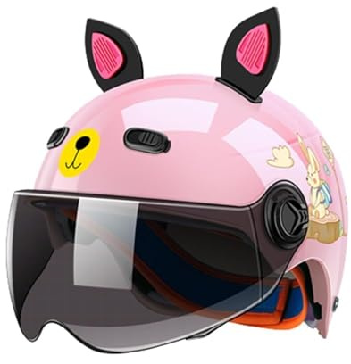 Child Cute Ultra-Thin Cat Ears Kids Motorcycle Half Helmet, DOT Approved, Youth Half Shell Motorcycle Open Face Helmet for Moped Old ATV Cruiser Scooter Helmet, 3-14 Years Old Kids(E)