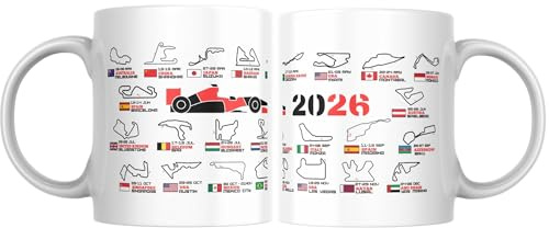 Taza personalizada Fórmula 1 con Calendario y Circuitos 2026. Regalo Original. (F1 2026)