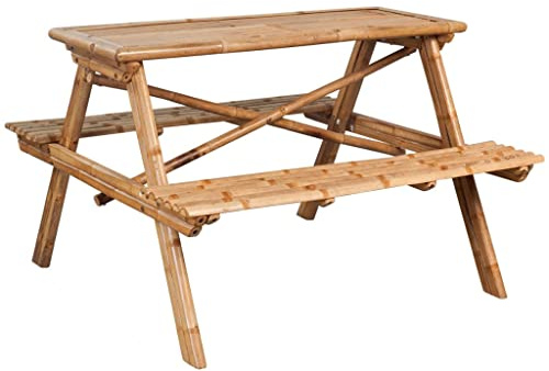 Owoxanthellate Table de pique-nique en bambou - 115 x 115 x 81 cm - Pliable et résistante aux intempéries - Design robuste - Pour jardin, balcon et camping