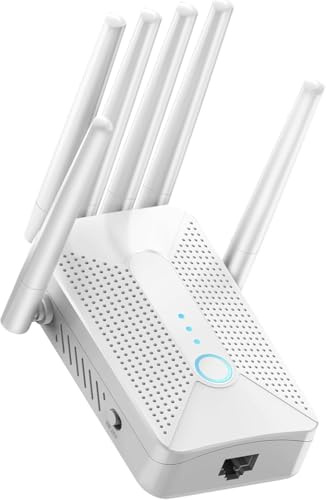 Répéteur WiFi Puissant avec 6 Antennes, Amplificateur WiFi à Longue Portée, Couverture Étendue Jusqu’à 600 m², Installation WPS Facile, Compatible avec Toutes Les Box Internet (Blanc)