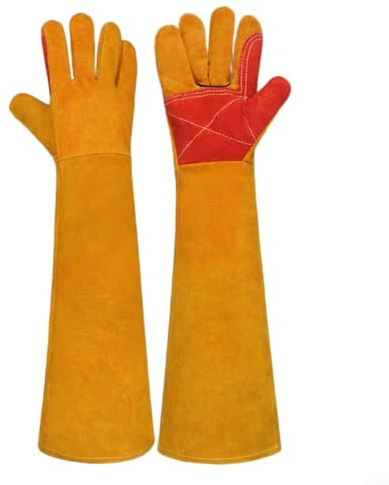 CWOQOCW Gants de soudage en cuir de vache épais de 60 cm de long résistants à la chaleur avec manches étendues pour soudure, barbecue, poêles, équipement de sécurité jaune très résistant