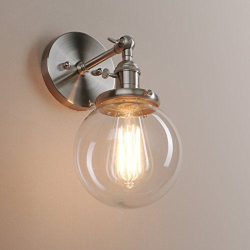 Pathson Réglable Applique Abat-jour en Verre Lampe Rétro Industrial Lampe Murale Plafonnier Rétro Eclairage pour Café,Cuisine,Salle à Manger et Grenier (Ampoule Non Inclus) Argent