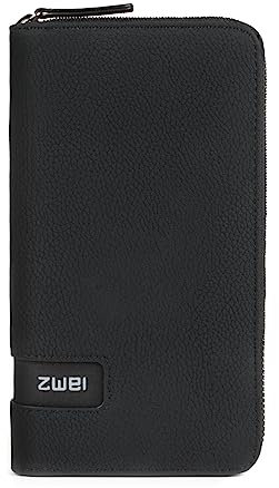 Zwei große Damen Geldbörse M.Wallet MW2 Portemonnaie aus weichem Kunstleder, Geldbeutel mit umlaufendem Reißverschluss, 15 Kartenfächern, 2 Scheinfächern, Münzfach & Sichtfach (Nubuk-Black)