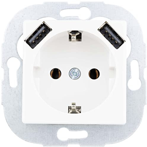 REV Quadro, Steckdose mit 2 USB Anschlüssen. USB: max. 2,1A, 5VDC, 10,5W, weiss