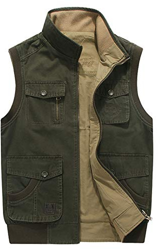 Veste Réversible sans Manches Homme Multipoches Gilet Reporter Photographie Chasse Peche Sports en Plein Air Blouson