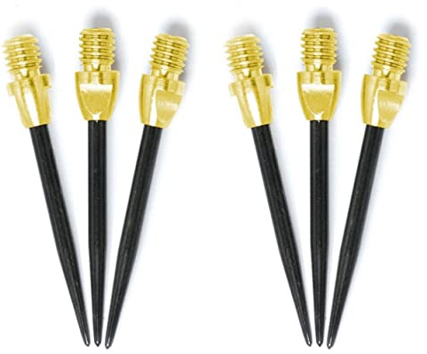 THOR-DARTS 3-6-9-12 Stahlspitzen für Steeldart Gold-schwarz Steeldartspitzen + Gummiringe + Flights Marken - Metallspitzen (6 Stück Gold-schwarz (2 Set MS2gobl), + 100 Schwarze Premium-Gummiringe)