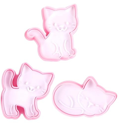 3Pcs Cookie Molds, Cat Cookie Cutter Kitten Biscuit Cookie Mold DIY Baking Mold Cookie Stamp Baking Accessories