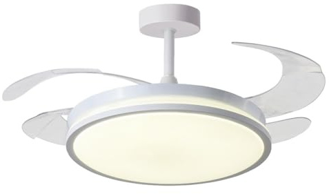 BEL AIR HOME - Ventilador de techo DUNE con Aspas Desplegables Luz Led 36W en 3 Temperaturas de Luz con Mando a Distancia -Motor DC Eficiente y Silencioso (BLANCO)