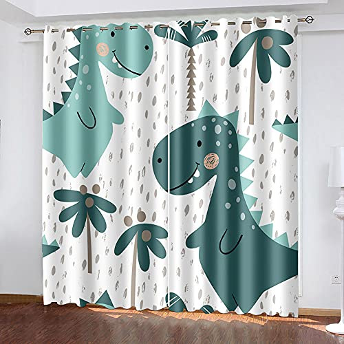 LWXBJX Cortinas Dormitorio Opacas Suaves con Ojales - Blanco dinosaurio animal - Impresión 3D Aislantes de Frío y Calor 90% Opacas Cortinas - 200 x 160 cm - Salon Cocina Habitacion Niño Moderna Decora