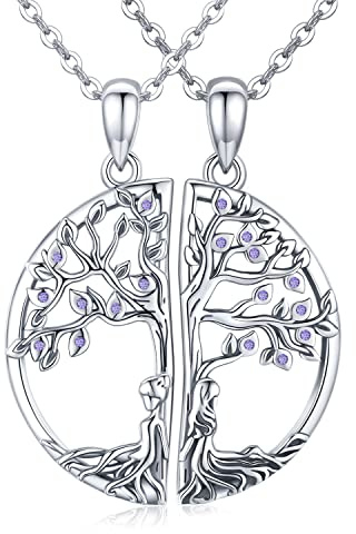 Friggem 2 Stück Schwester Baum des Lebens Kette Damen 925 Sterling Silber Schwestern Anhänger Halskette Freundschaft Schmuck Geschenk für Mädchen Schwester Freund