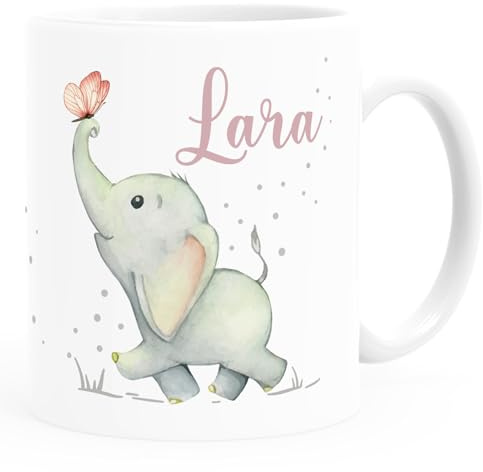 SpecialMe® Kinder-Tasse personalisierte Namenstasse Elefant für Kinder Jungen Mädchen Weiss Keramik-Tasse