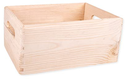 Unfinished Wood Box Without Lid With Handles For Storage, Decoration, Organisation, Large Natural Wooden Craftsmanship, Rustic Home Decor, 30 x 20 x 14,5 cm.