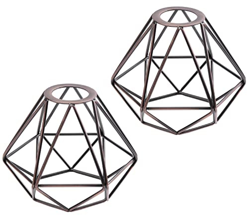 TOKIUS 2 Piezas Pantalla de Lámpara Vintage 16CM Tulipa Forma de Jaula de Diamantes para Luz Colgante Plafón Mesita Apliques (Cobre Oxidado)