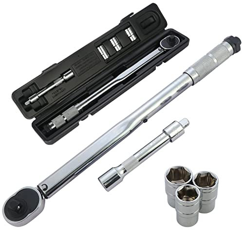 Moendergo 1/2 Zoll Drehmomentschlüssel-Set, 28-210 Nm Fahrradantrieb Klickdrehmomentschlüssel, Steckschlüsselsatz inkl. 17, 19 und 21 mm Adapter und Verlängerungsstange