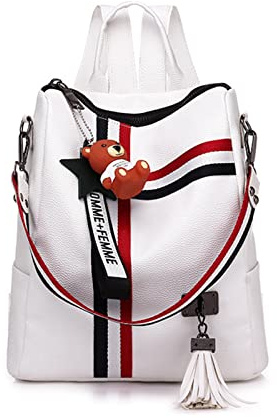 FANDARE Modischer Rucksack Wasserdicht Damen-Henkeltaschen Damen-Henkeltaschen PU-Leder Umhängetaschen Schultertaschen für Reisen Einkaufen Arbeiten Daypack Schulranzen Schultasche Weiß