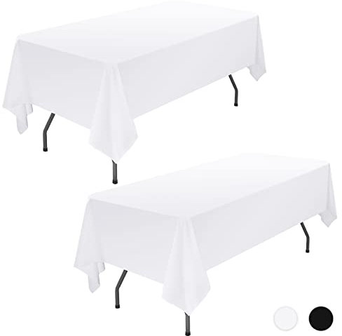 Showgeous 2 Pack White Polyester Tablecloth for 6ft Rectangle Tables 60 x 102 Inch Rectangular Fabric Table Clothes Washable White Table Covers for Wedding Banquet Restaurant Buffet Parties Camping