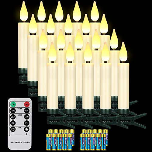 yunsheng 20 candele a LED per albero di Natale, senza fili, con timer a distanza, senza fiamma, a batteria, IP64 (include 20 batterie)