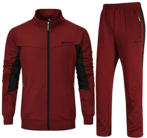 Rdruko Mens Long Sleeve Tracksuits | 2 Piece Casual Sweatsuits Sports Lounge Wear Sets Zip Jacket Full Set Open Hem Running Drawstring Joggers with Zipper Pockets