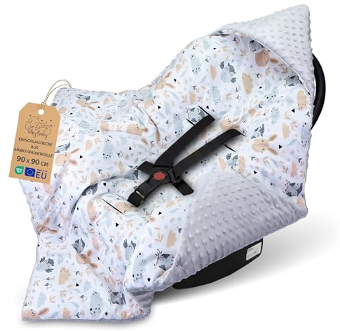 Coperta avvolgente per ovetto e passeggino – morbida copertina Minky neonato bifacciale con cappuccio – utilizzabile Inverno in viaggio e a casa 90×90 cm Gufo Grigio Chiaro Oeko-Tex