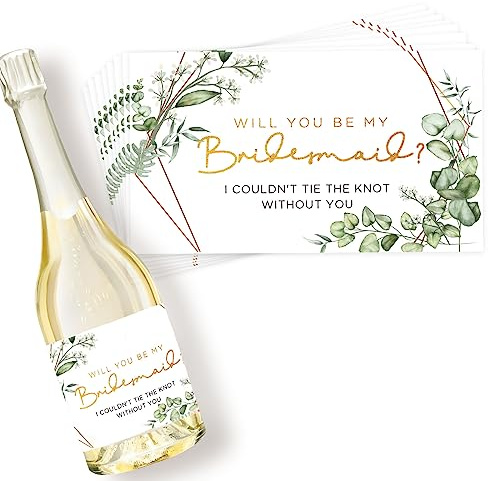 Joyfulmap Bridesmaid Mini Champagne Labels 10 Pack (8 Will You Be My Bridesmaid and 2 Maid of Honor Stickers) for Your Bridal Shower, Bachelorette Party or Bridesmaid Proposal
