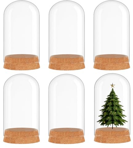 Kanlpeia 6 PCS Glass Dome with Cork, Decorative Jar & Bell Jar Display Cloche 2.37x3.94 in Clear Glass Cloche with Base for Miniatures, Succulents, Collectibles, Specimens & DIY Terrariums