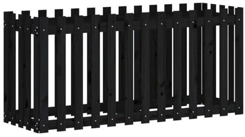vidaXL Hochbeet, Pflanzkasten mit Lattenzaun-Design, Frühbeet Pflanzbeet für Garten Terrasse, Gemüsebeet Blumenkasten, Schwarz 150x50x70 cm Massivholz Kiefer