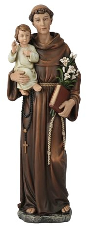 BC katolsk St. Anthony med spädbarn Jesus staty, välsignad figur, religiös gåva för fars dag, inspirerande heminredning, 25,4 cm H, renässansskulptur handgjord av Buildclassic