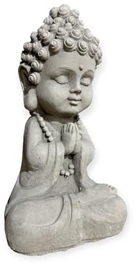 OriginalPaul Skulp & Betondesign Gartenmönch - Kleine Mönch-Figur für Zauberhafte Gärten (Maße H/B/T 26/12/9 cm, ca. 2,25 kg) Frostsichere Steinfigur aus Beton