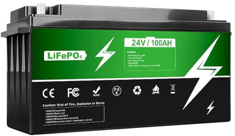 Batería de Litio LiFePO4 de 24V 100Ah, 2400Wh, Más de 2000 Ciclos, BMS Incorporado de 100A, Ideal para RV, Motores de Pesca con Curricán, Almacenamiento de Energía Solar, Carritos de Golf
