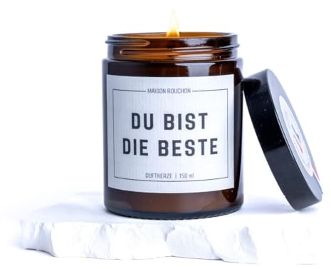 Maison Rouchon Duftkerze Du bist die Beste - Kirschblütenduft, 50 Stunden Brenndauer, 150ml, Glas mit Spruch, 100% pflanzliches Wachs, Geschenk für Frauen und Männer