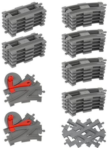 Bausteine Zug Schienen Set, 34PCS Spielzeug Eisenbahnschienen | City Eisenbahn Schienen, Bestehend aus Cross Track Gerade, Kurven Schienen, City Zug Schienen Set für Jungen Mädchen