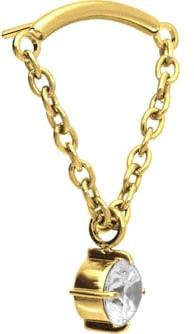 PIERCINGLINE Titan Aufsatz mit Push Pin BOGEN + KETTE + KRISTALL OHNE Labret Stecker Piercing Hidden Helix Ohr Goldfarben