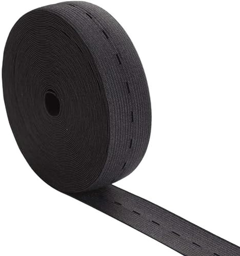 Cintas Elásticas Bandas elásticas con ojales de 2/5M, banda de costura elástica con parte posterior plana de 15/20/25mm, cinturón de cordón elástico de punto for pretina de pantalones DIY(Black,5METER