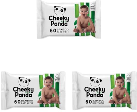 The Cheeky Panda Baby Feuchttücher Bambus | 60 Eco Tücher | Sanft Und Weicher | Baby Erstausstattung Neugeborene (Packung mit 3)