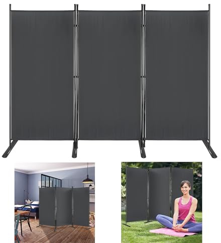 Suusolny 275x180cm Stoff Paravent KlappbareFreistehende Raumteiler Trennwand Sichtschutz Sichtschutzwand Balkon Umkleide Sichtschutz Spanische Wand Mit Erdnägeln & Kabelbinder 3tlg Dunkelgrau