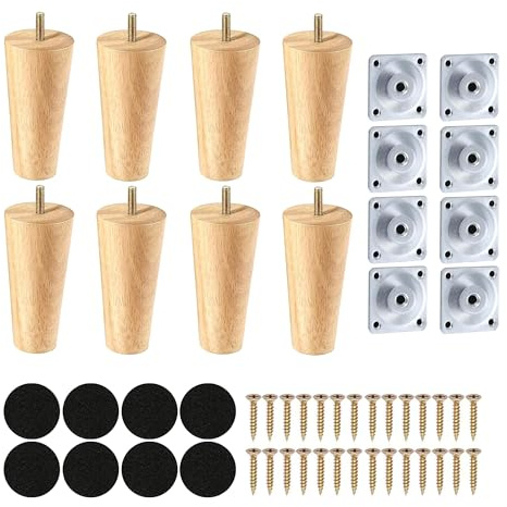 Goomp Lot de 8 Pieds de Meuble 25 cm,Pieds de Canap Pieds Meuble Bois Pieds de Lit en Bois Patte de Lit Pieds de Table Pied Sommier Pieds Canapé à Visser,Pieds de Rechange pour Canapé, Meuble TV, Lit