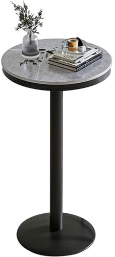 forestalk Runder Hochtisch, Frühstücksbartisch, Grauer Marmortisch, Cocktailtisch, Pub-bistrotisch, Couchtisch Aus Metall, Eisen, Leicht Zu Reinigen, Sofa-beistelltisch(Size:Height 95cm)