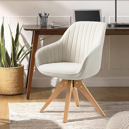 Zouron Esszimmerstühle Drehbar Beige - Samtstuhl Polsterstuhl mit Armlehnen Sessel Esszimmerstühle Gold Eichenholzbeine Stuhl Offwhite (Beige Samt-Holzbeine-1 pcs)