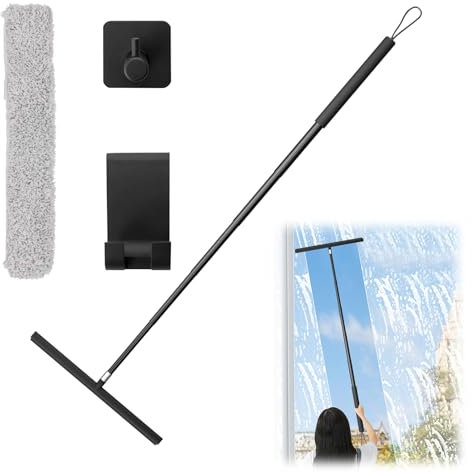 Recitem Shower Squeegee Duschabzieher Long Handle, Fensterwischer und Fensterabzieher 2 in 1, 120cm Teleskopstange, Bodenabzieher, Wasserschieber, Glasreiniger, Fensterreiniger, Glaswischer für Dusche