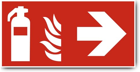 Pegatina: 200 x 400 mm, 1 unidad – Extintor – Combinación con flecha derecha – Señal de seguridad contra incendios – F001 – rojo/blanco – DIN EN ISO 7010 / ASR A1.3