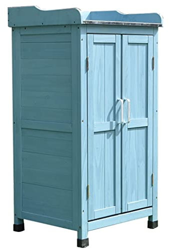 Wooden Potting Bench Work Station with Double Doors for Garden Patio Storage Outdoor Storage Cabinet with Potting Benches Work Station Table for Backyard Patio Sheds Blue