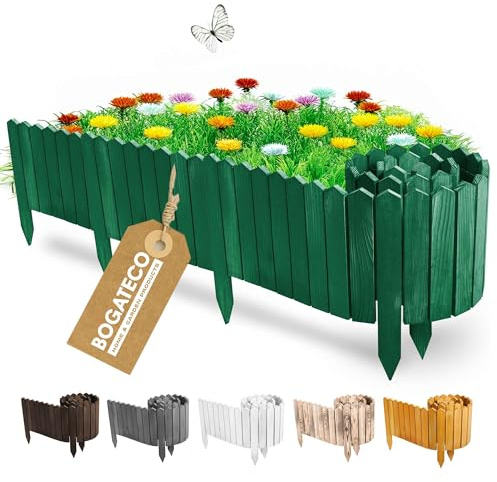 BOGATECO Beeteinfassung Holz Rollborder Holzlatten | Rollzaun 40cm Hoch & 200cm lang | Holz-Zaun | Staketenzaun Perfekt als Beet-Umrandung oder Weg-Abgrenzung | Grün