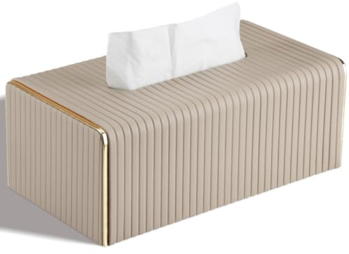 LADSTAG kosmetiktcher Box taschentuchbox aus PU Leder, taschentuchspender Tcherbox, Rechteckige Tissue Box fr handelsbliche(Beige Striped)