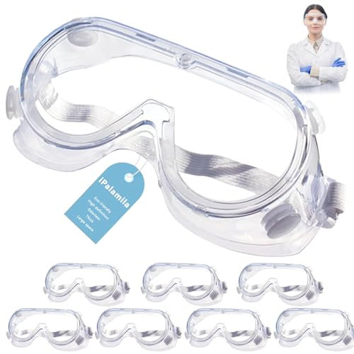 iPalamila 8 gafas de seguridad, protección antivaho, gafas de seguridad ajustables transparentes para adultos, gafas de seguridad, antisalpicaduras químicas, azul transparente