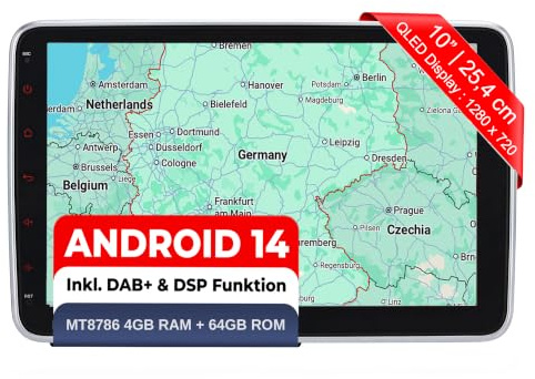 M.I.C. U10-S Android 14 Autoradio - Universal für VW/Toyota/Kia/Nissan | Hyundai/Fiat; MT8786,4G+64G,10 Zoll QLED,inkl. DAB+,SIM/4G,Wireless CarPlay & Android Auto,GPS Navigation,BT5,36-Band-DSP