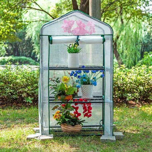 Serre adossée en aluminium compacte pour jardin de tomates, serre à 3 niveaux avec cadre en acier, housse imperméable en PVC/PE, conception résistante au gel, parfaite pour les plantes de ja