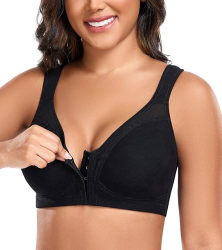 DotVol Damen Minimizer BH Große Größen BH mit Vorderverschluss Ohne Bügel Ungepolstert Komfort Unterwäsche(Schwarz, 95D)