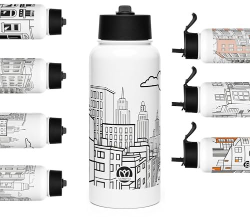 Botella Térmica 950ml Acero Inoxidable | Botella de Agua con Pajita Reutilizable | Vaso Térmico Sin BPA | Botella Deportiva Personalizada para Ocio, Oficina o Gimnasio | Serie City (Street)